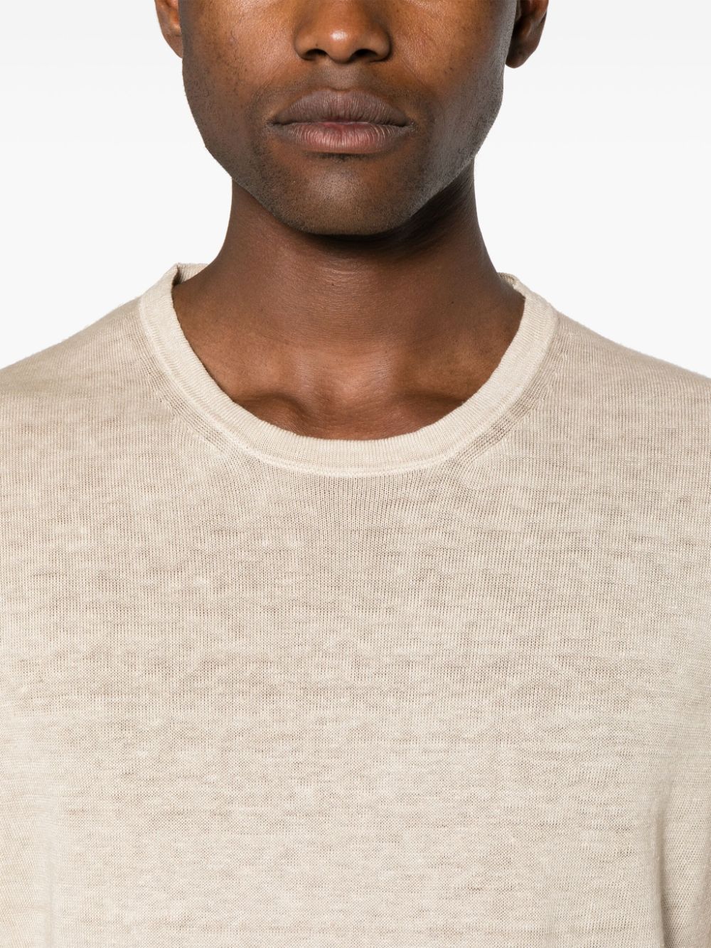 Shop 120% Lino Crew-neck Linen T-shirt In Neutrals