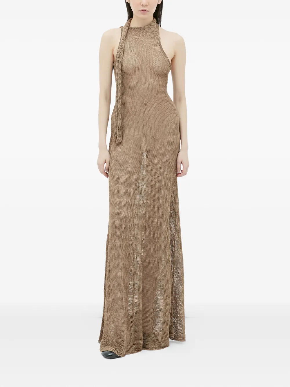 Aya Muse Tera halterneck mesh maxi dress Bruin