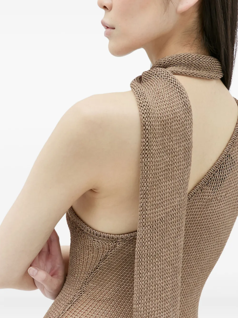Aya Muse Tera halterneck mesh maxi dress Bruin