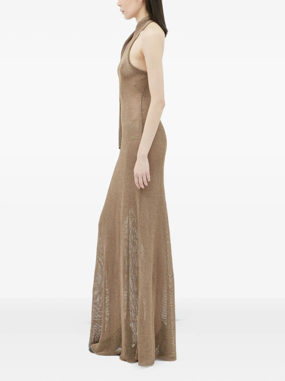 Aya Muse Tera halterneck mesh maxi dress Bruin