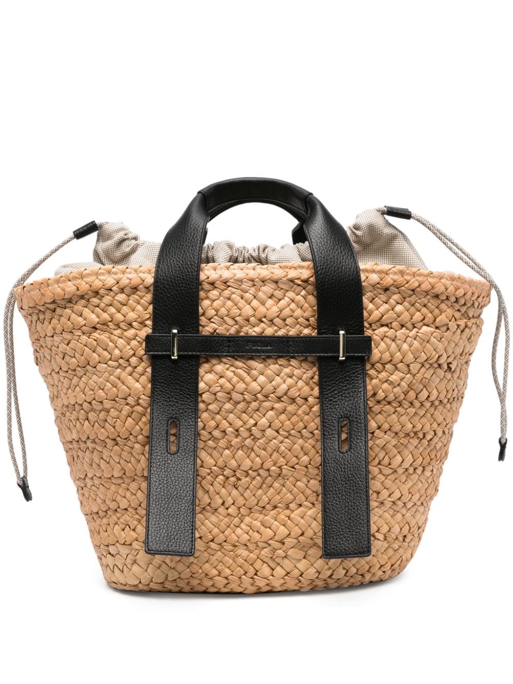 Image 1 of Furla leather-embellished raffia tote bag