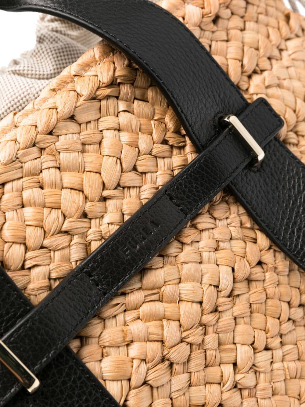 Shop Furla Leather-embellished Raffia Tote Bag In Neutrals