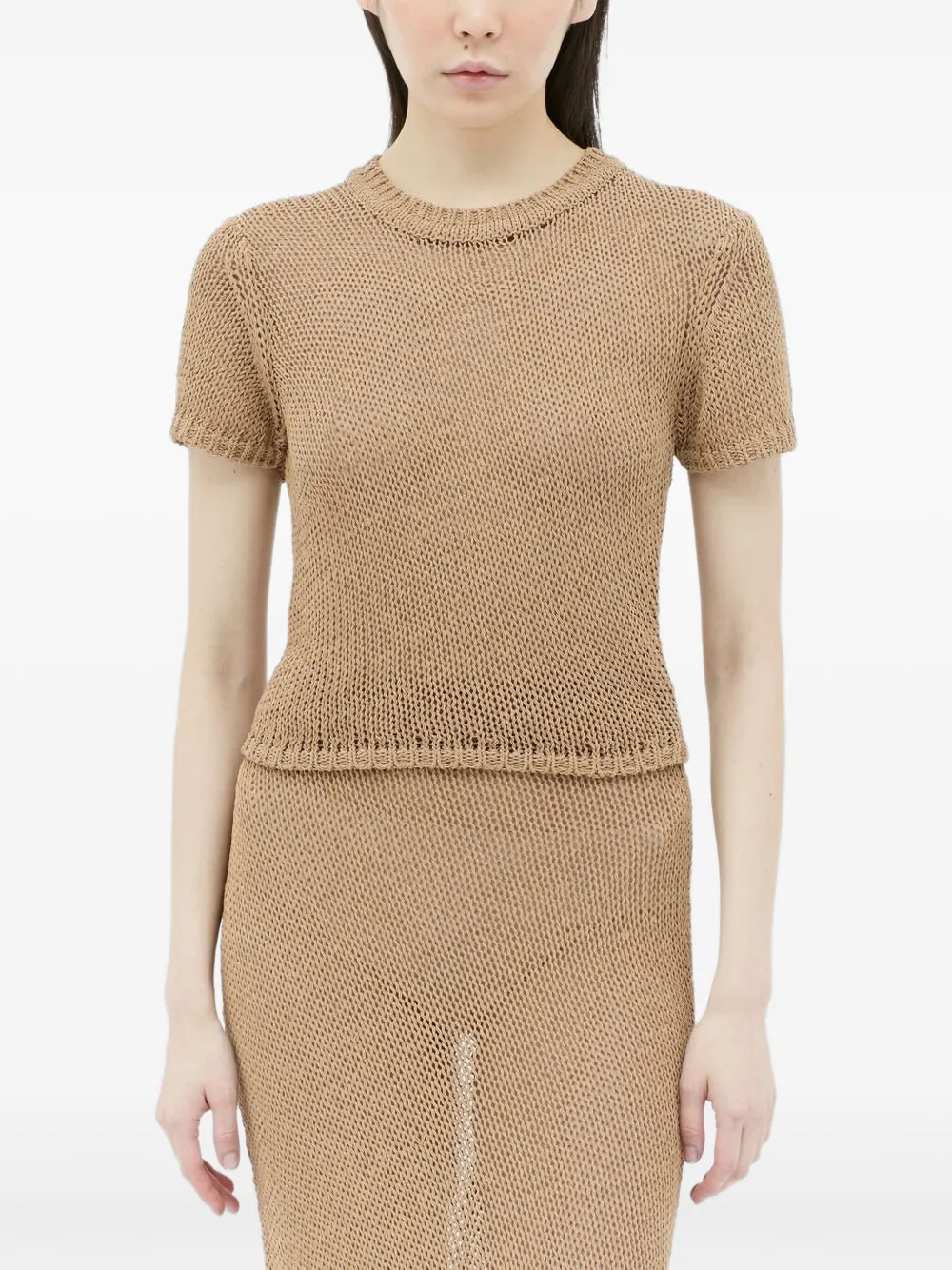 Aya Muse Open-knit T-shirt In Brown