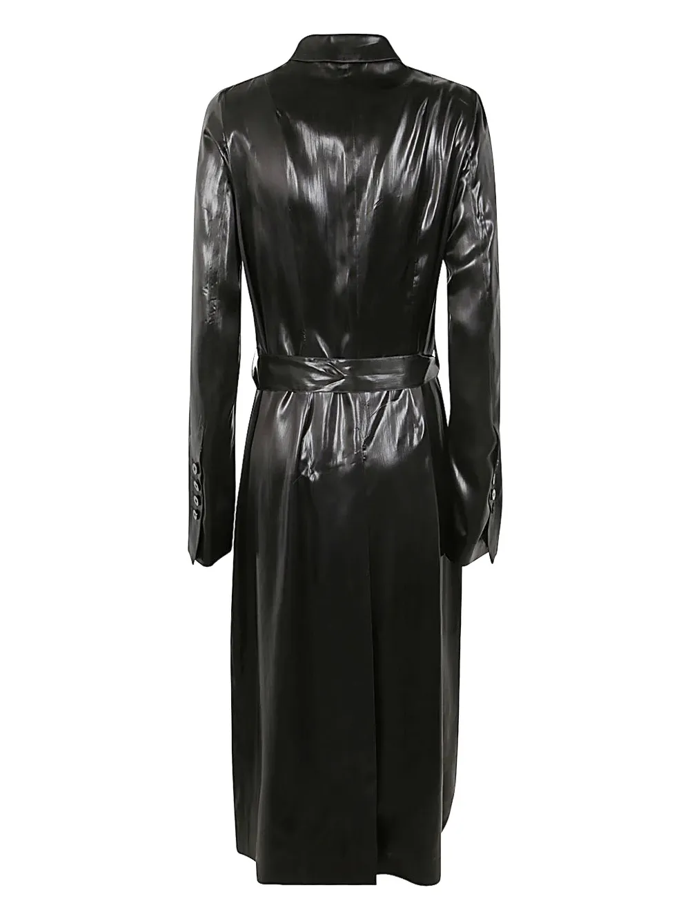 Sapio Belted Satin Coat In Black
