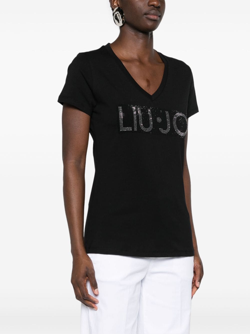 Shop Liu •jo Logo-appliqué Cotton T-shirt In Black