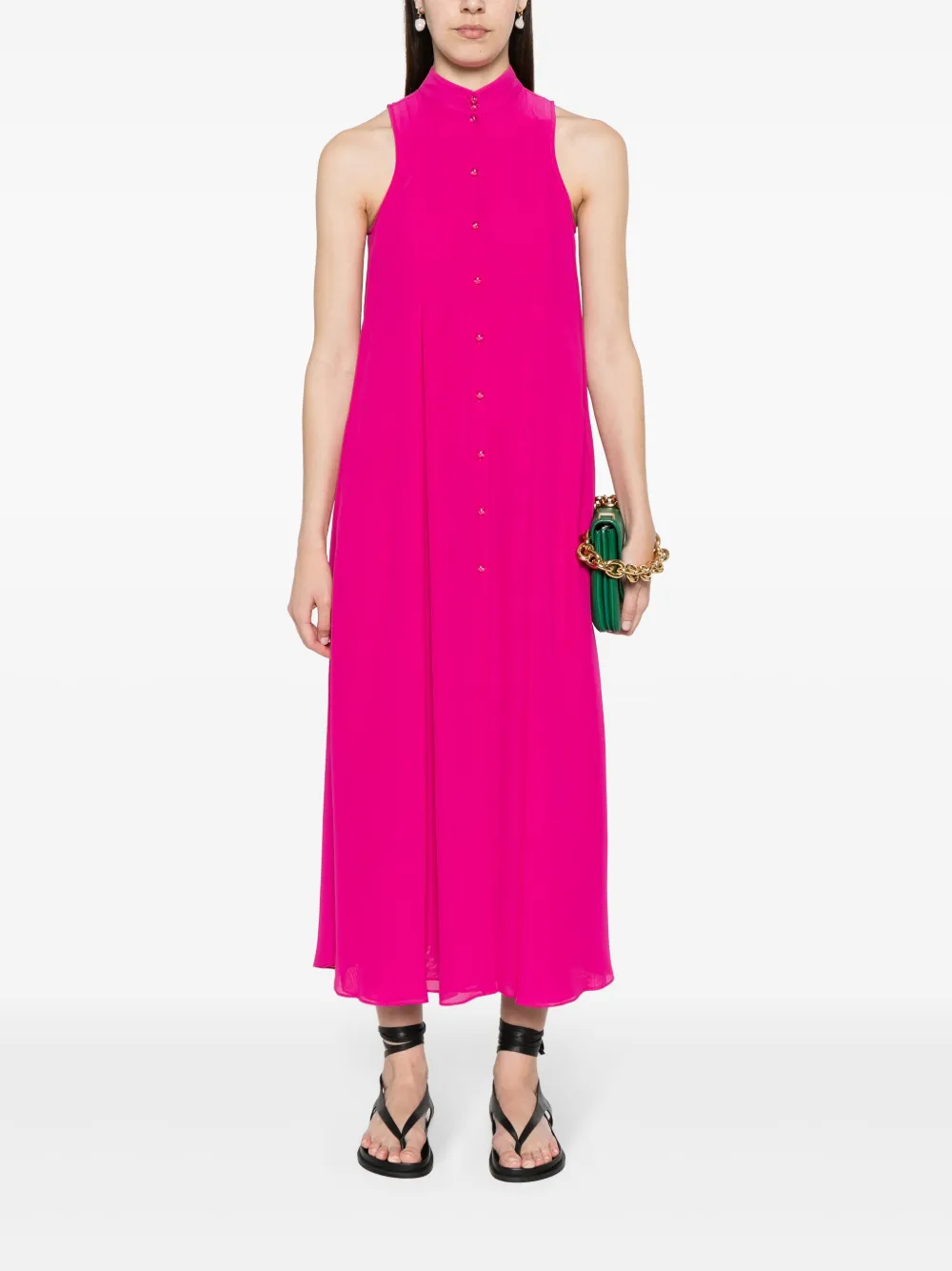 Shop Emporio Armani Textured Pleated Midi Dress In Pink