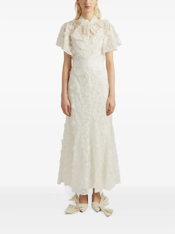 chinese dress ladies Embroidered Jacquard Flared Midi Dress, Ivory / 8