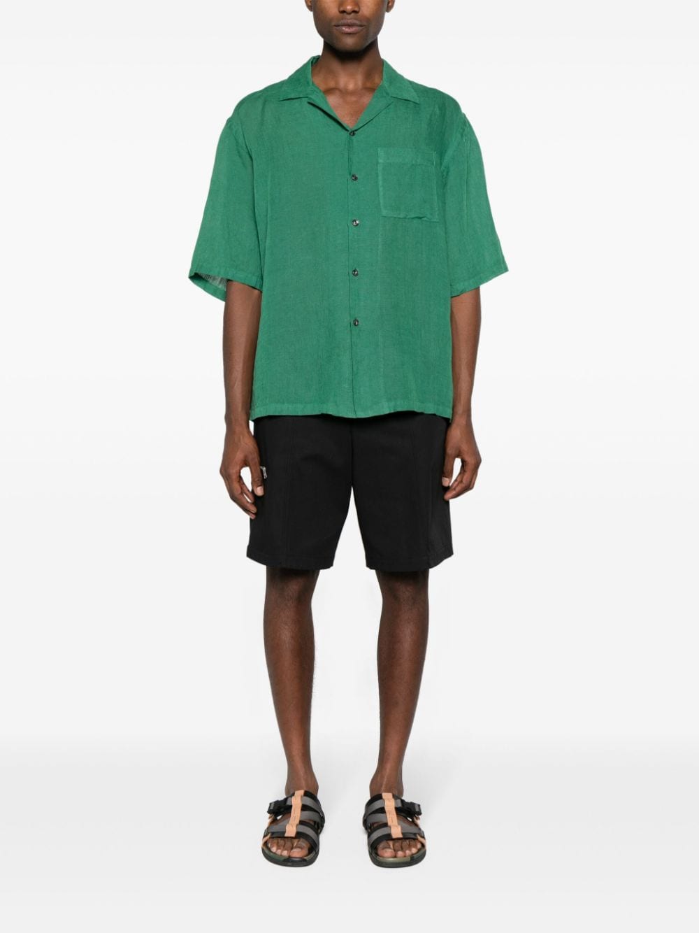 Shop 120% Lino Camp-collar Linen Shirt In Green
