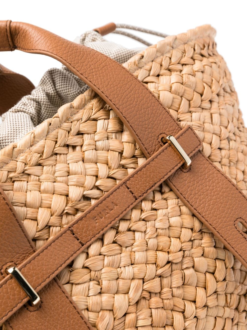 Furla Raffia shopper met leer Beige