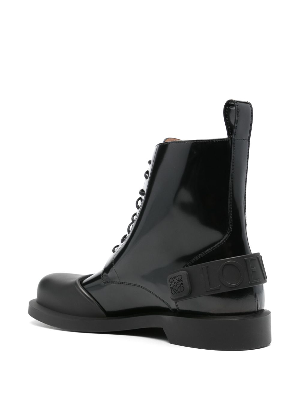 Shop Loewe Campo Lace-up Leather Boots In Black