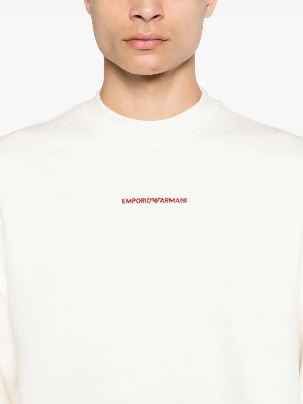 Emporio Armani logo-embroidered cotton sweatshirt Wit