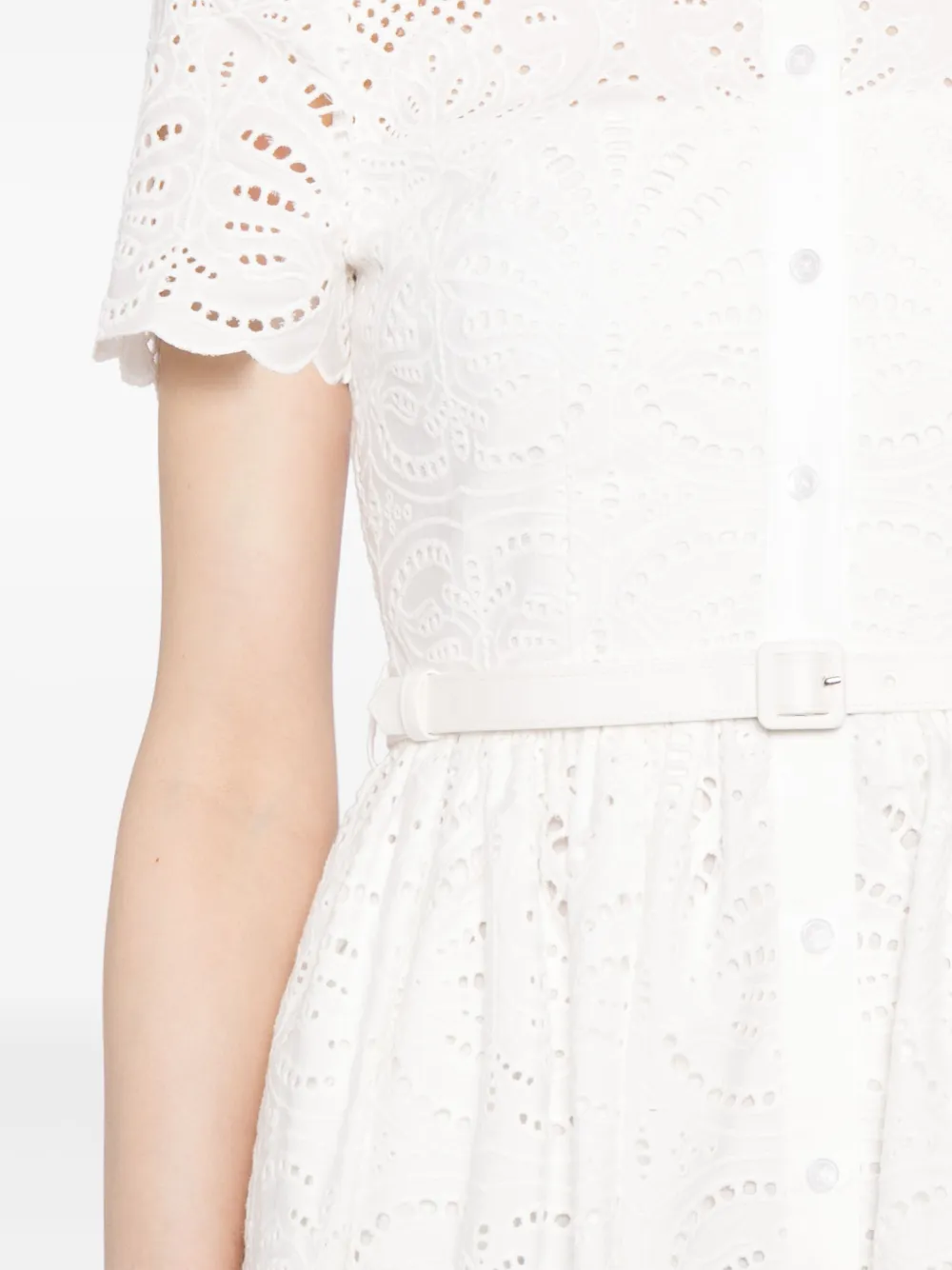 Shop Self-portrait Belted Broderie-anglaise Cotton Midi Dress In White