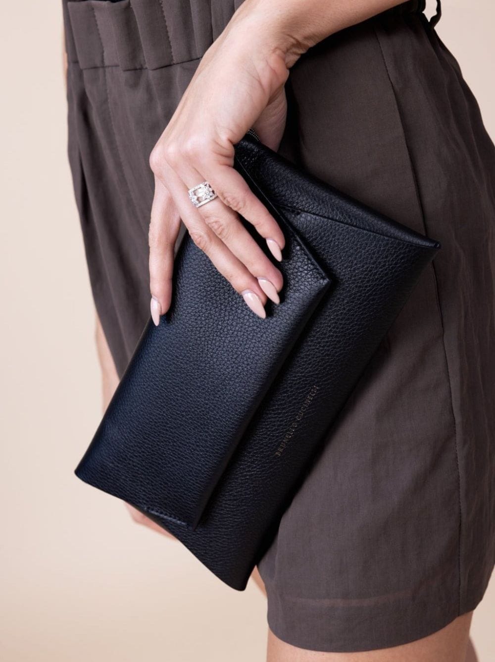 Shop Brunello Cucinelli Envelope Leather Clutch Bag In Black