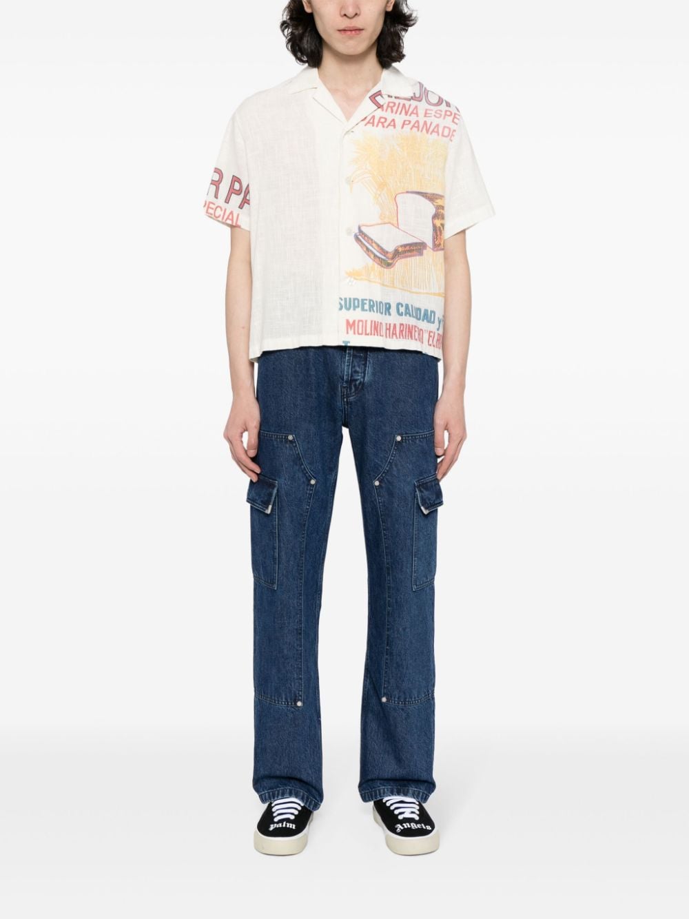 Shop Palm Angels Frame Straight-leg Cargo Jeans In Blue