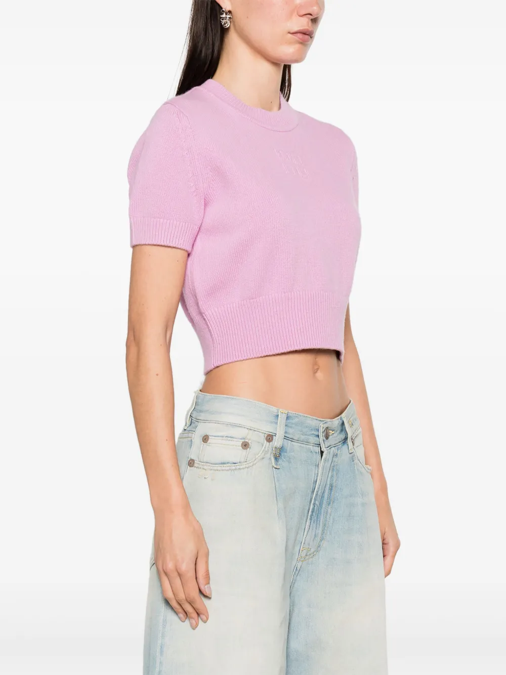 Shop Alexander Wang Logo-embossed Cropped Jumper In Purple