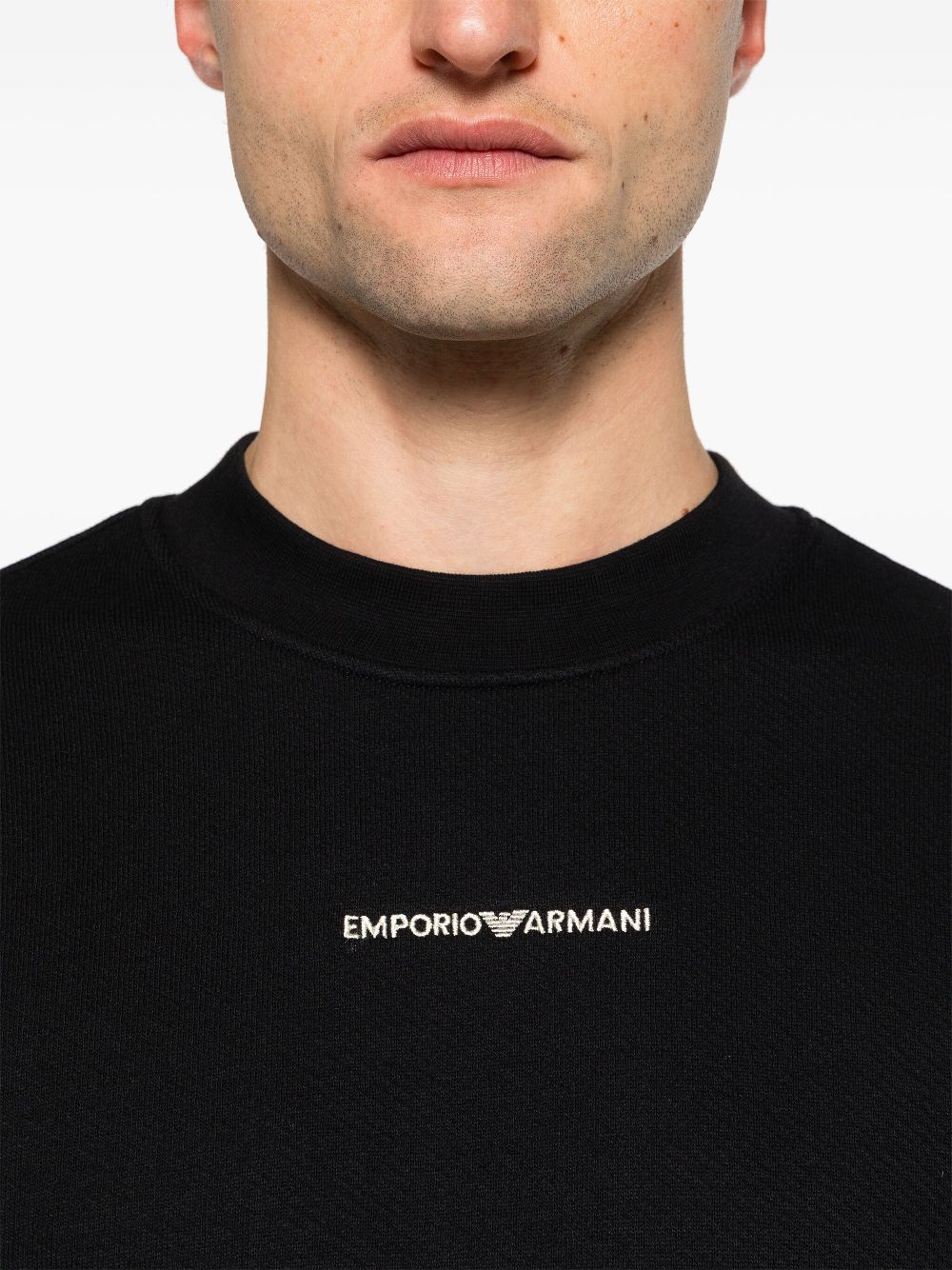 Shop Emporio Armani Logo-embroidered Cotton Sweatshirt In Black