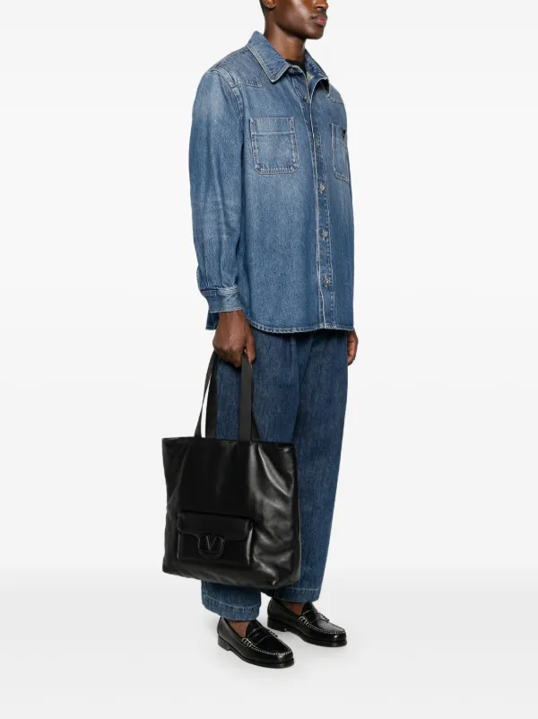 Valentino Garavani VLogo Leather Tote Bag | Black | FARFETCH
