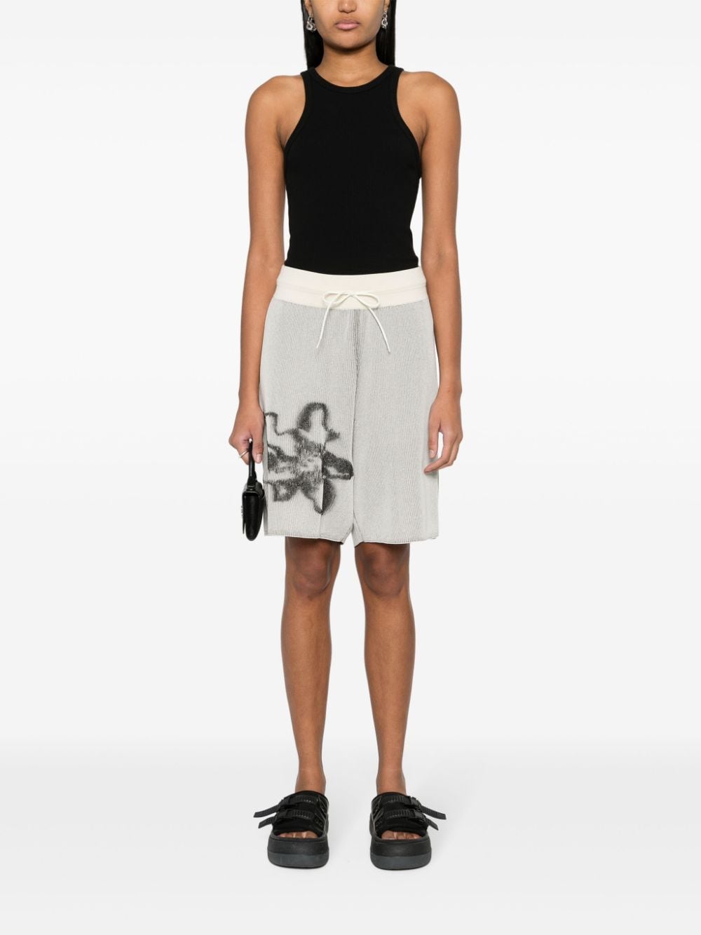 Shop Y-3 Gfx Flower-jacquard Ribbed Shorts In Neutrals