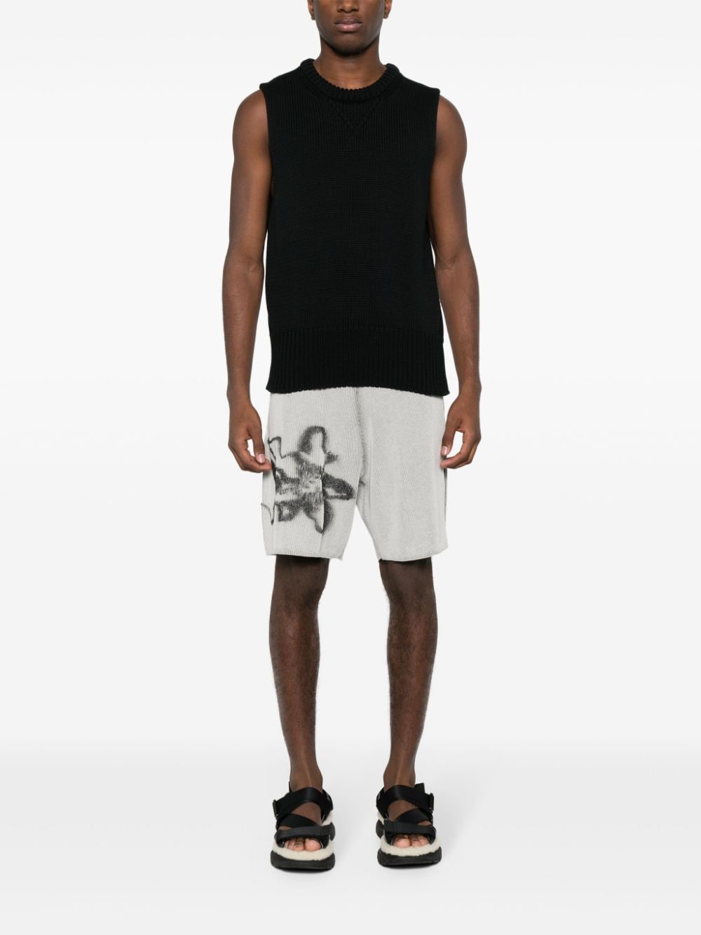 Y-3 Gfx Flower-jacquard Ribbed Shorts In Neutrals