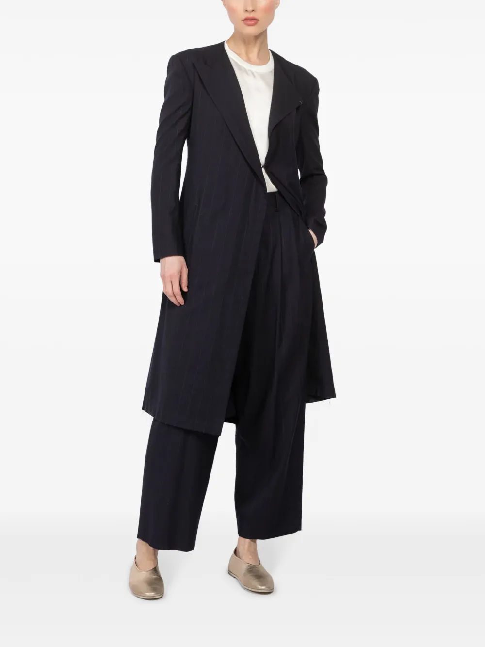 Y's Asymmetrische jas met krijtstreep - Blauw