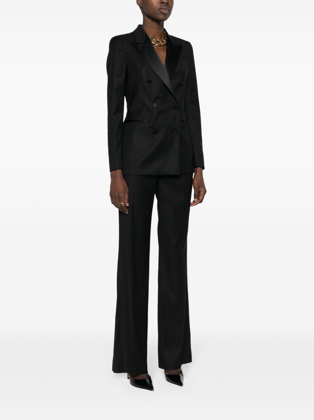 Shop Tagliatore Satin-lapels Double-breasted Suit In Black