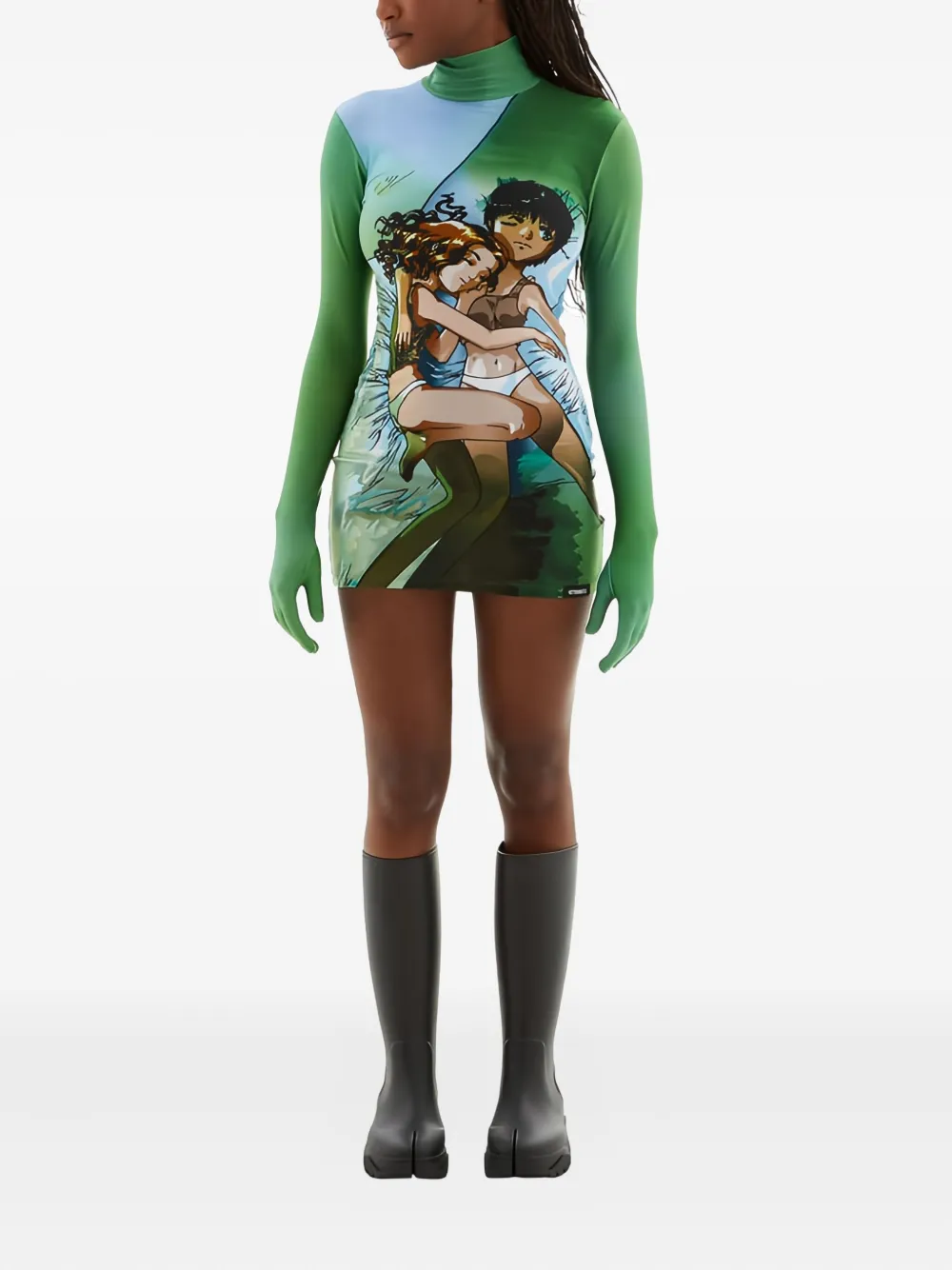VETEMENTS graphic-print turtleneck mini dress - Groen