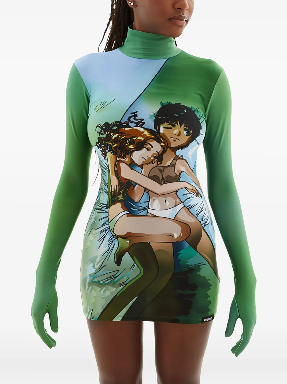 VETEMENTS graphic-print turtleneck mini dress | Green | Image 1