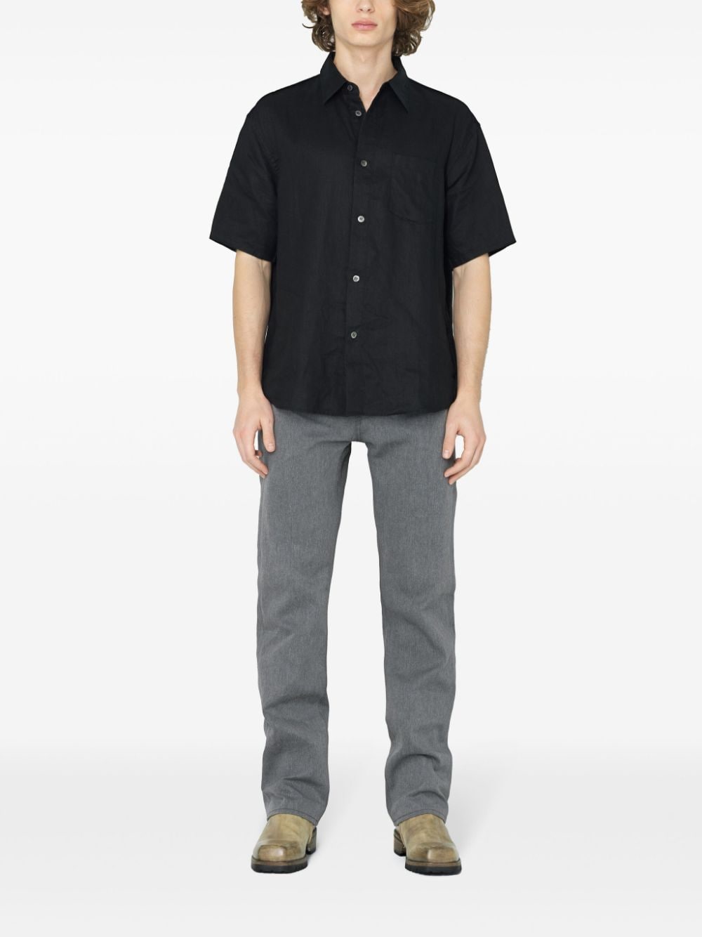 Shop John Elliott Short-sleeve Linen Shirt In Black