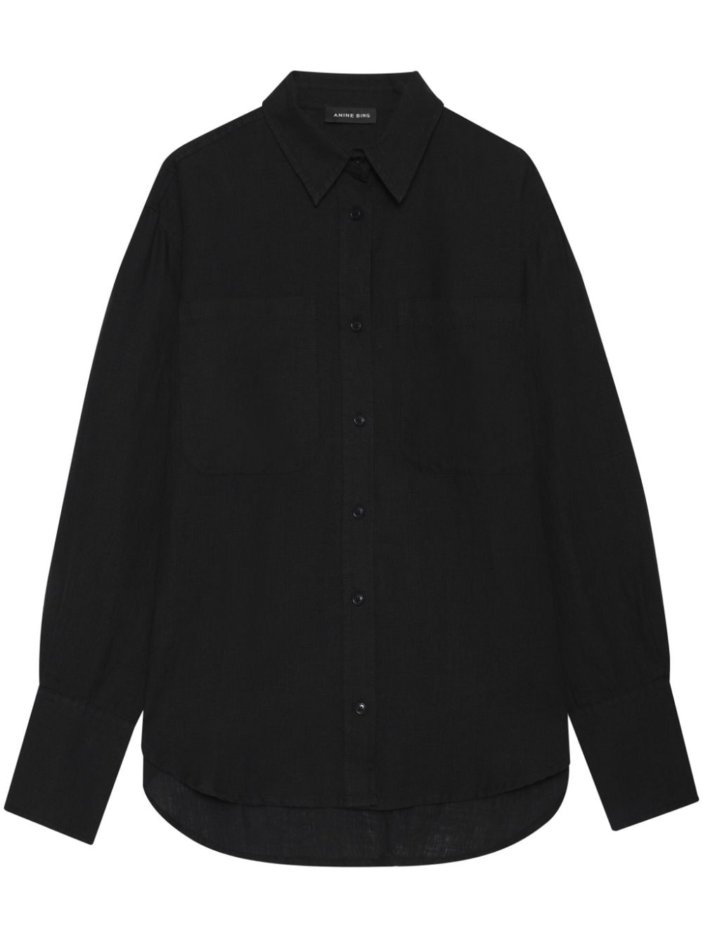 Shop Anine Bing Long-sleeve Linen Shirt In Black