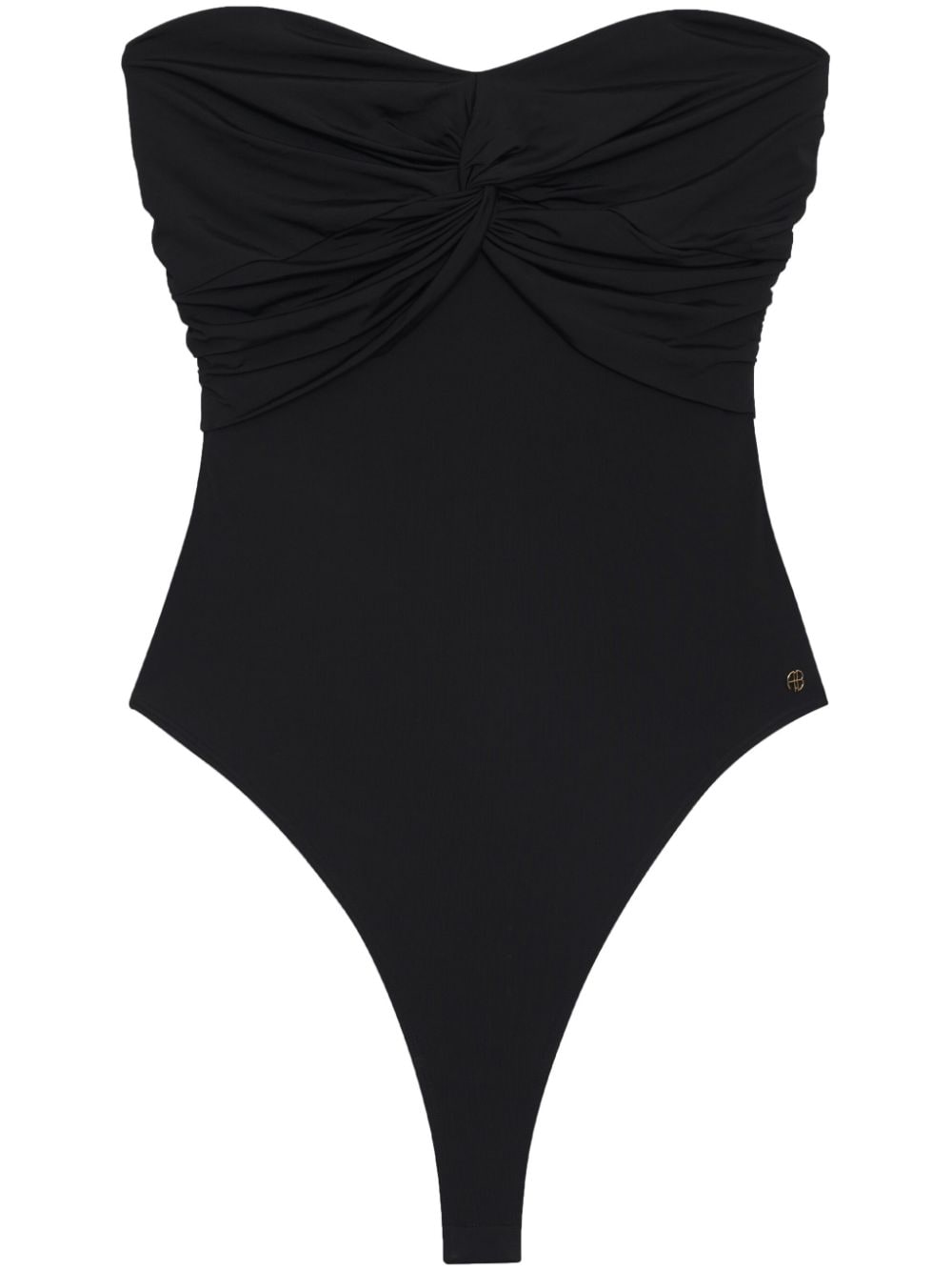 Shop Anine Bing Ravine Gathered Strapless Bodysuit In Black