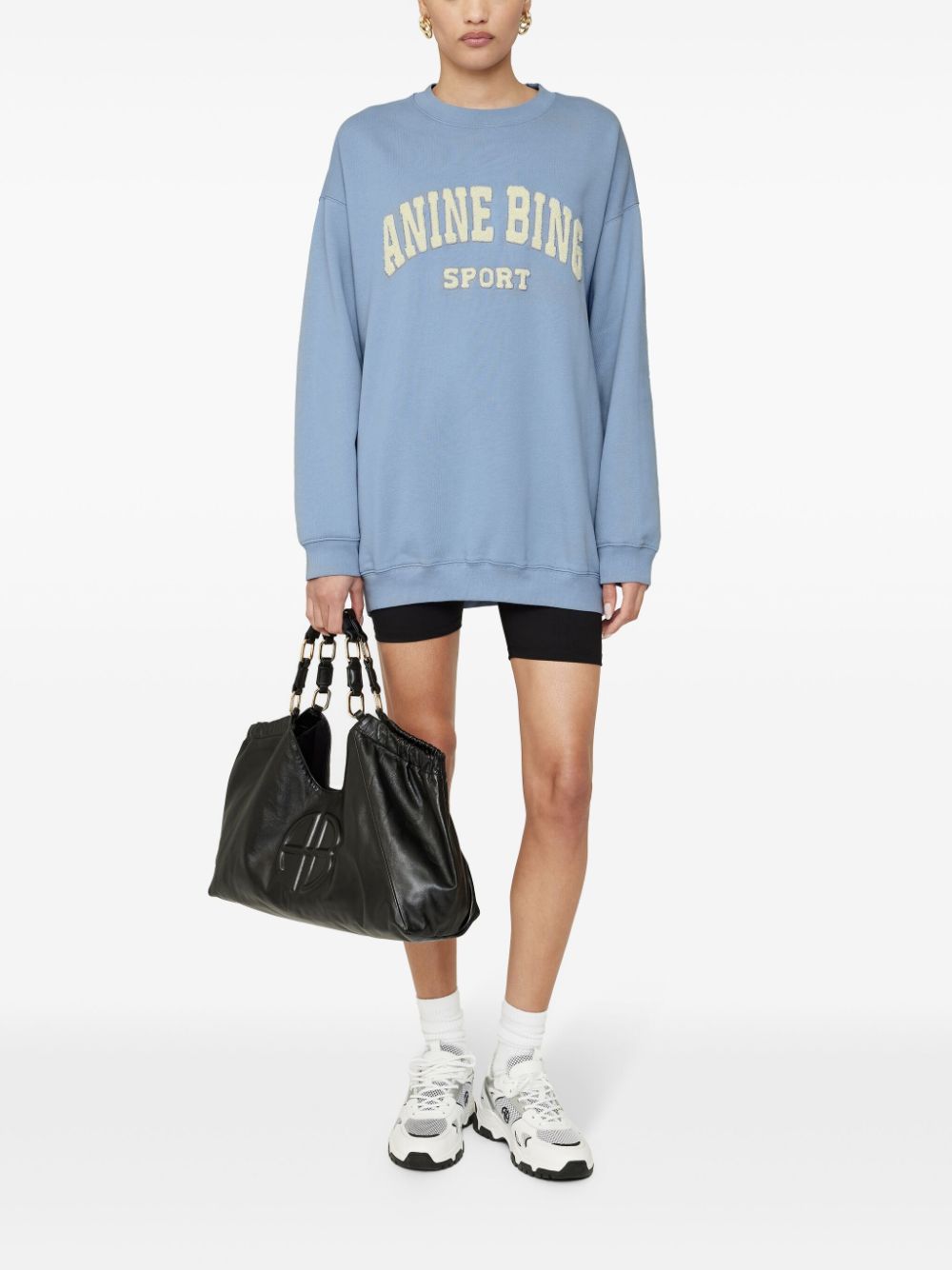 Shop Anine Bing Embroidered-logo Organic Cotton Sweatshirt In Blue