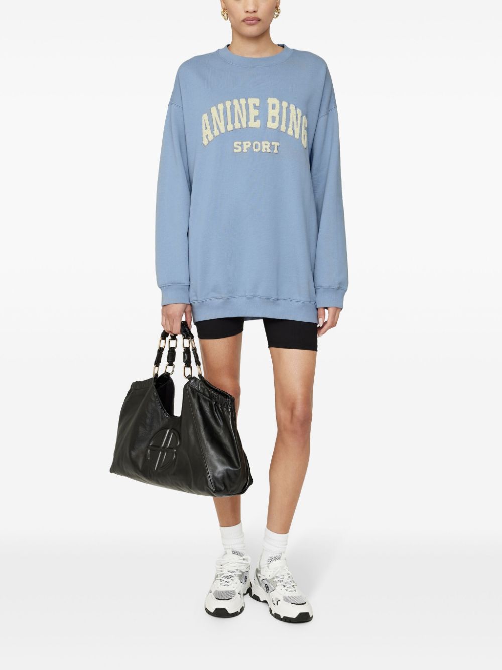 ANINE BING embroidered-logo Organic Cotton Sweatshirt | Blue | FARFETCH HK