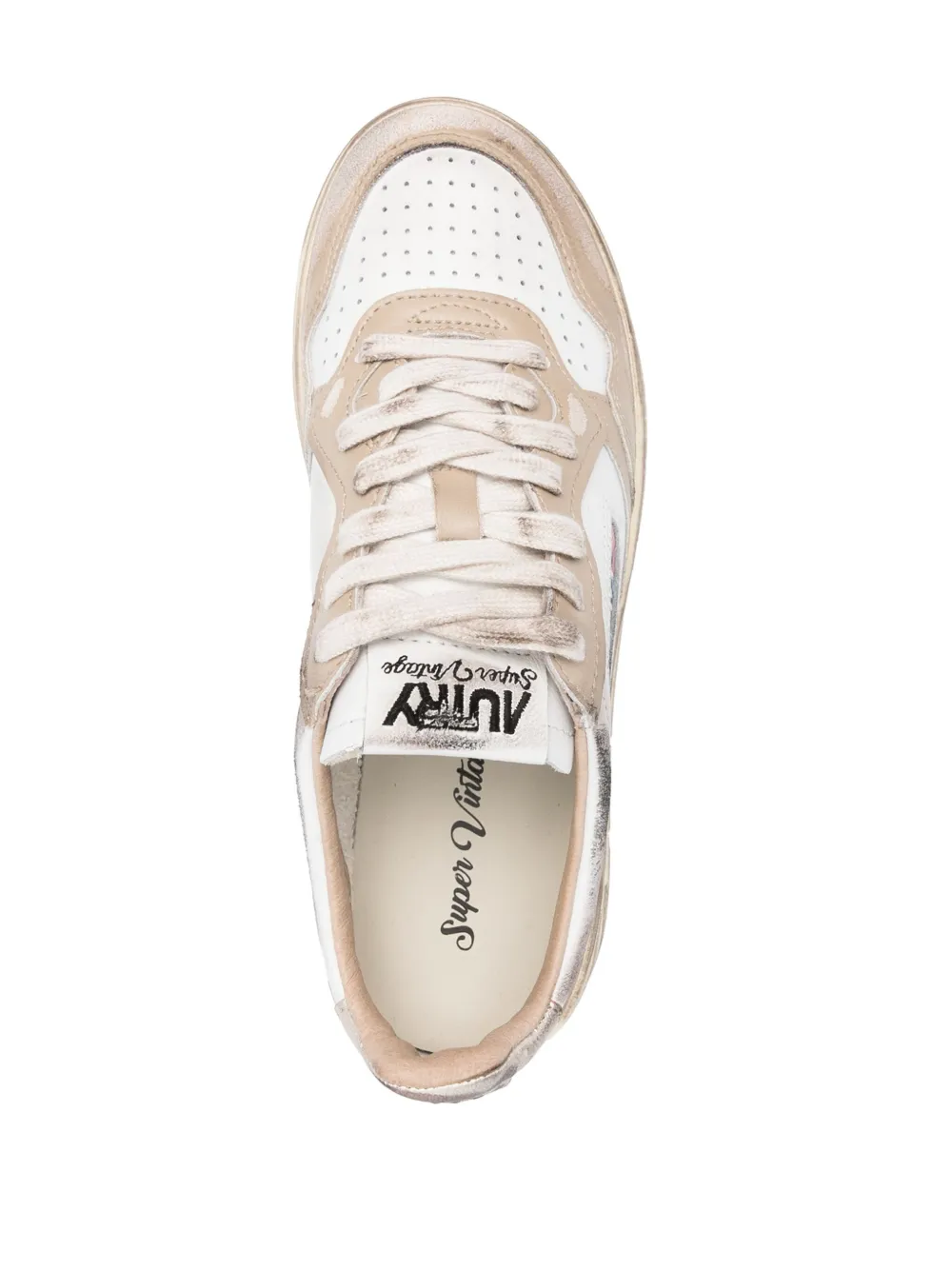 Autry Medalist Distressed Leather Sneakers In White