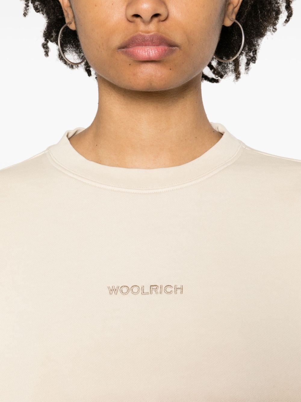 Shop Woolrich Logo-embroidered Cropped Sweatshirt In Neutrals