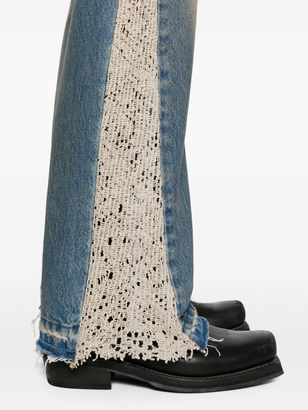 Shop Saints Studio Crochet-detail Straight-leg Jeans In Blue