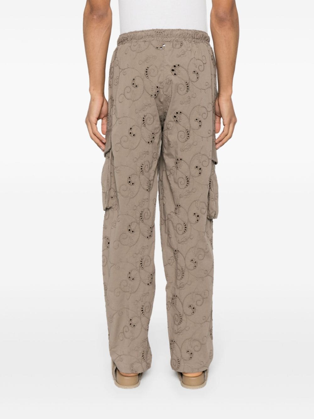 Shop Saints Studio Paisley Cotton Tapered Trousers In Neutrals