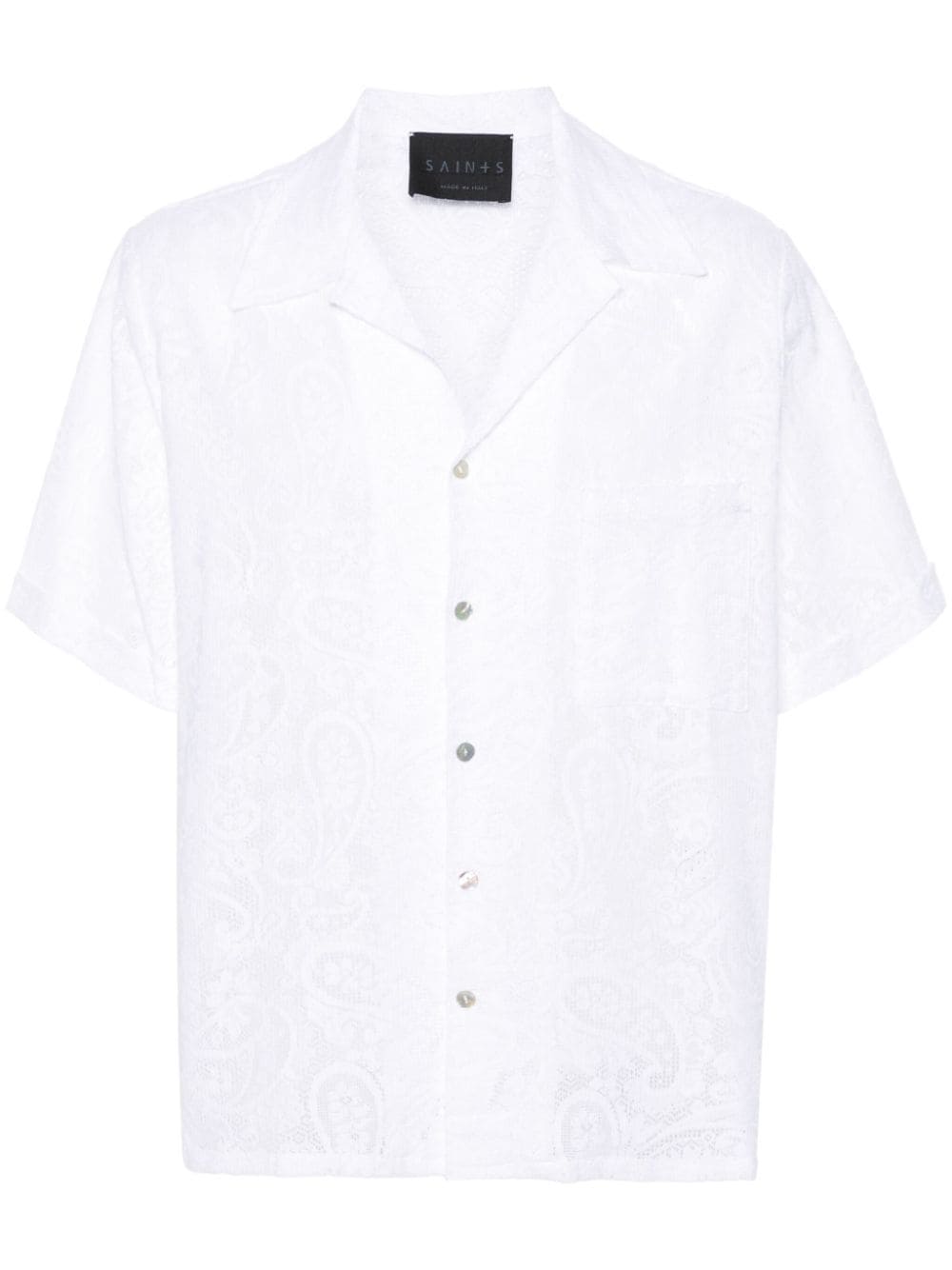 Shop Saints Studio Crochet-knit Linen Shirt In White