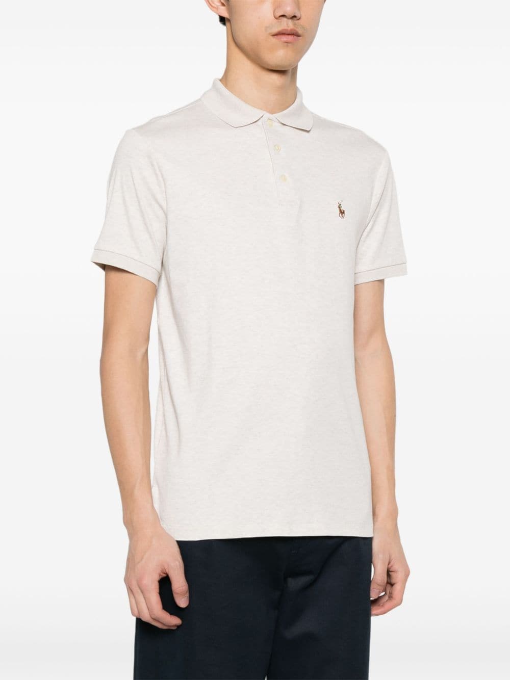 Shop Polo Ralph Lauren Polo Pony-embroidered Cotton Polo Shirt In Neutrals