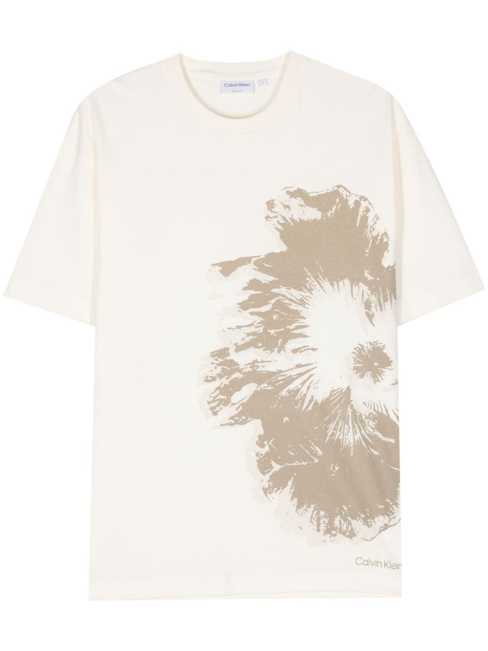 Calvin Klein Floral-print Cotton T-shirt In Neutrals