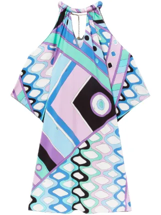 PUCCI Vivara-print cold-shoulder Dress | Blue | FARFETCH BH