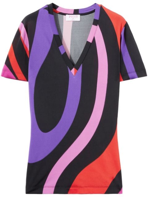 abstract-print satin T-shirt