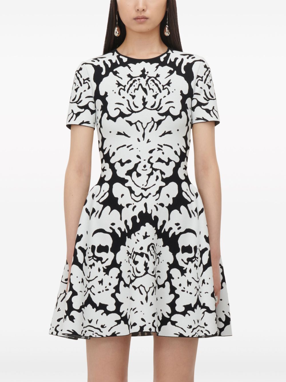 Shop Alexander Mcqueen Damask-jacquard Knitted Minidress In Black