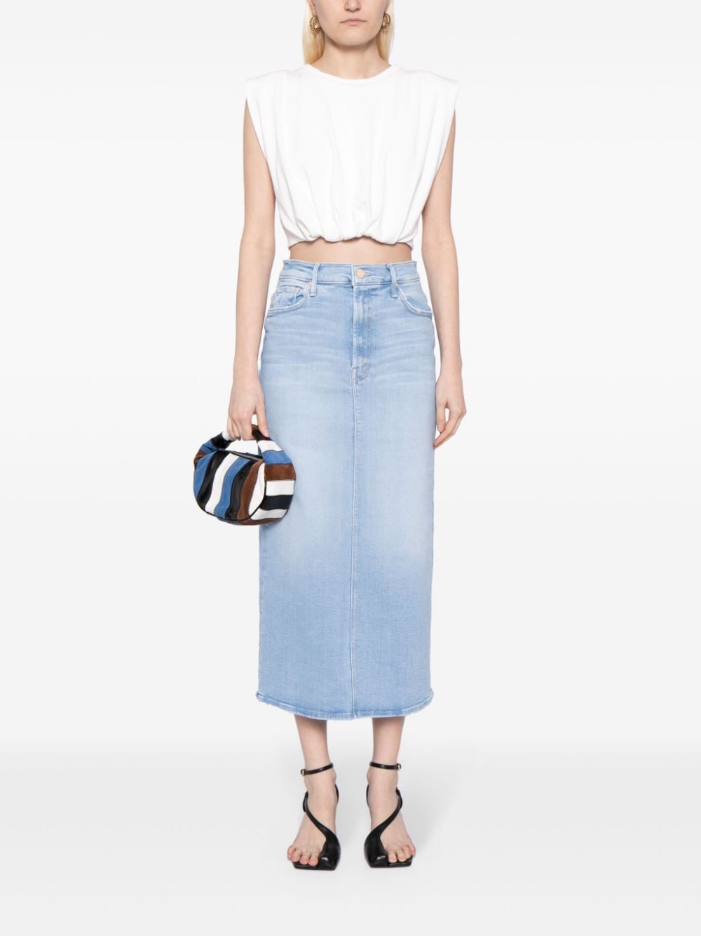 Shop Mother Pusher High-rise Midi Skirt In Blue