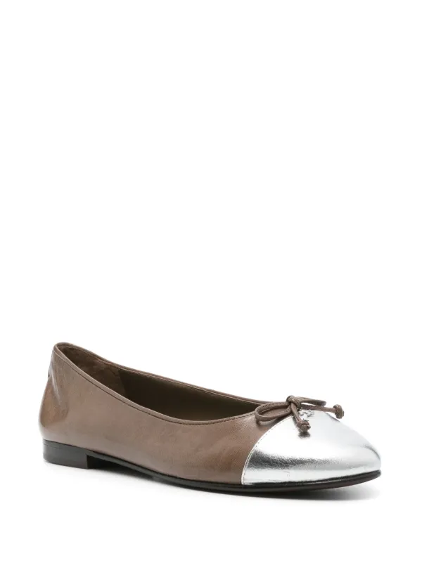 Tory Burch bow detail Leather Ballerina Shoes Brown FARFETCH IE