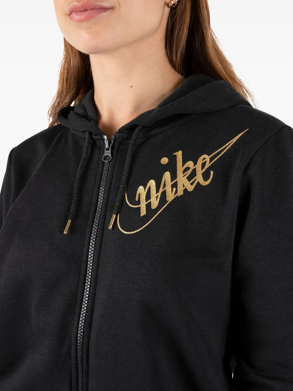 Nike logo-embellished zip-up hooded jacket Zwart