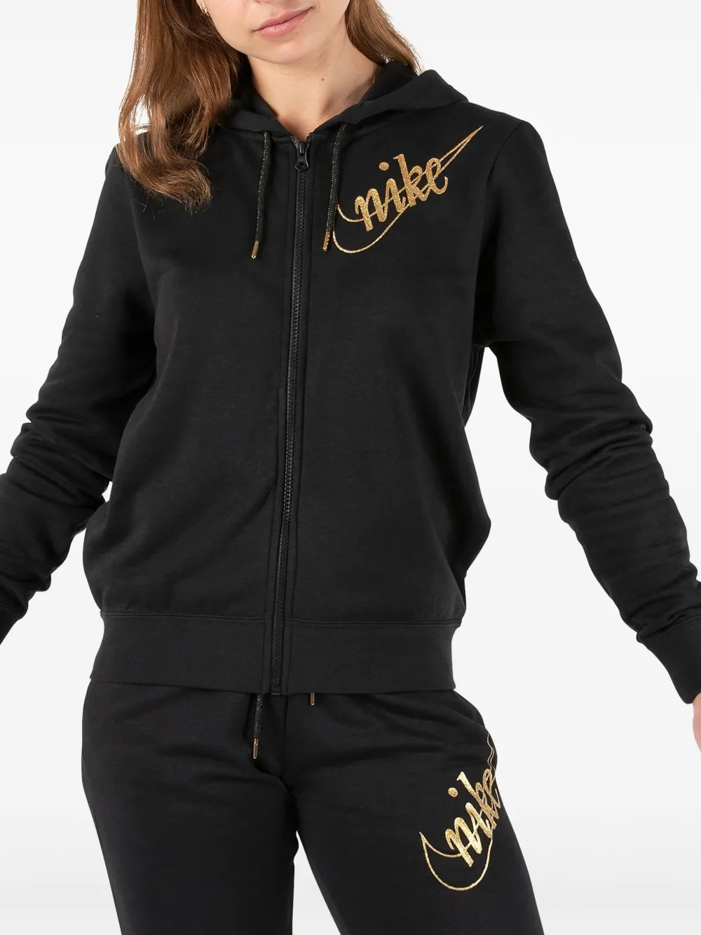 Nike Logo-embellished Zip-up Hooded Jacket In Black
