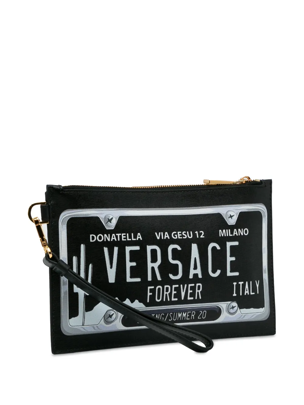 Pre-owned Versace 2021 License Plate Clutch Bag In Black