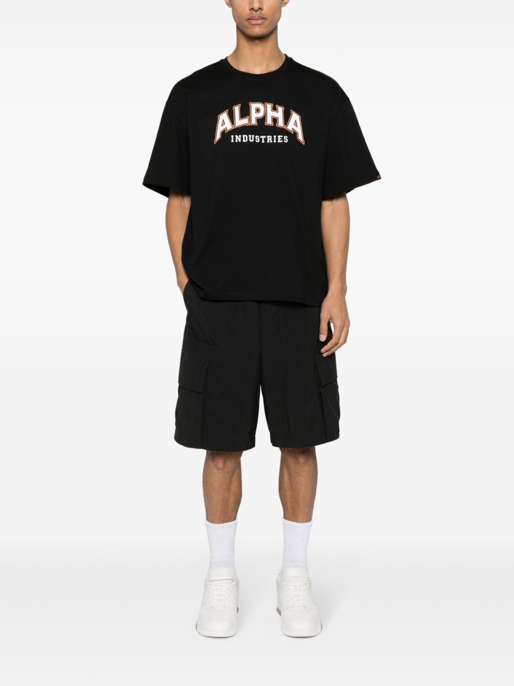 Shop Alpha Industries Logo-printed Cotton T-shirt In Black