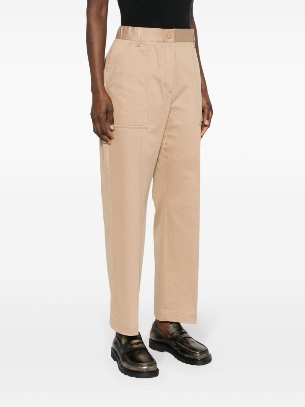 Shop Moncler High-waist Tapered Trousers In Neutrals