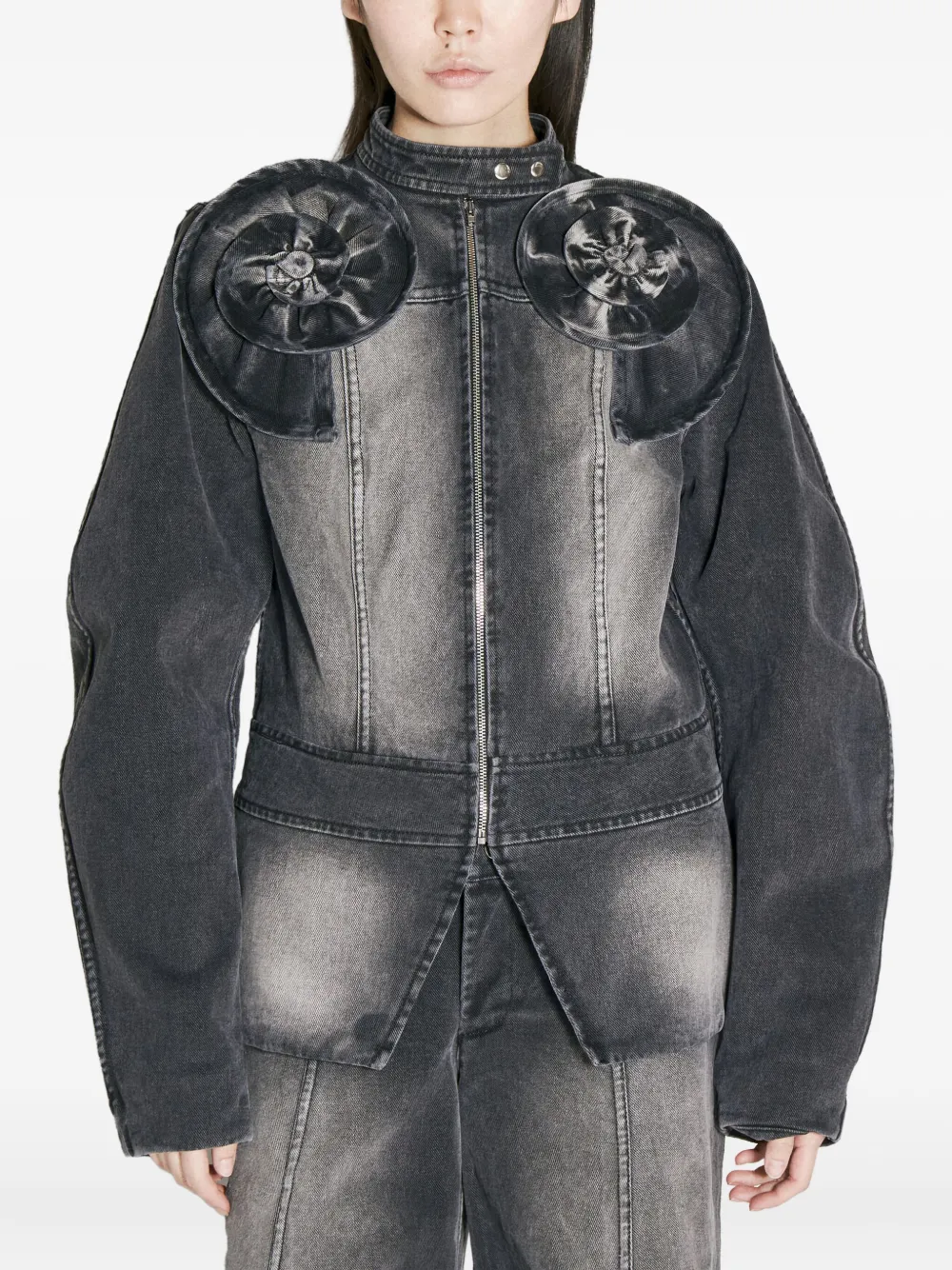 Fidan Novruzova rosette-appliqué zip-front jacket | Grey | Image 1